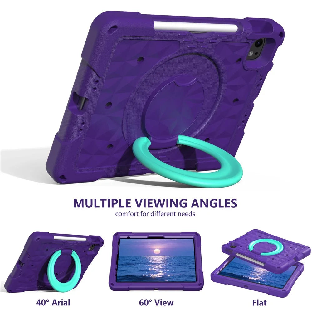 Kickstand Tablet Case For iPad Air 11 (2026) / (2025) / (2024) / iPad Pro 11 (2025) / (2024) / (2022) / (2021) / (2020) / (2018) / iPad Air (2022) / (2020) / iPad (2025) / iPad 10.9 (2022) PC + EVA Cover with Shoulder Strap - Purple / Mint Green - 6