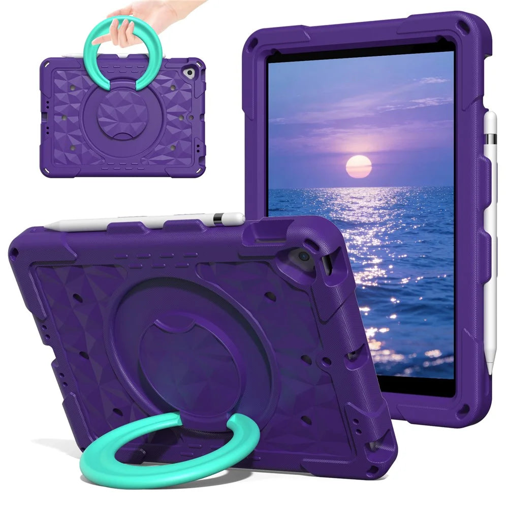 Hand Grip Kickstand Tablet Case For iPad 10.2 (2021) / (2020) / (2019) / Air 10.5 inch (2019) / iPad Pro 10.5-inch (2017) Geometric Pattern PC + EVA Cover with Shoulder Strap - Purple / Mint Green - 2
