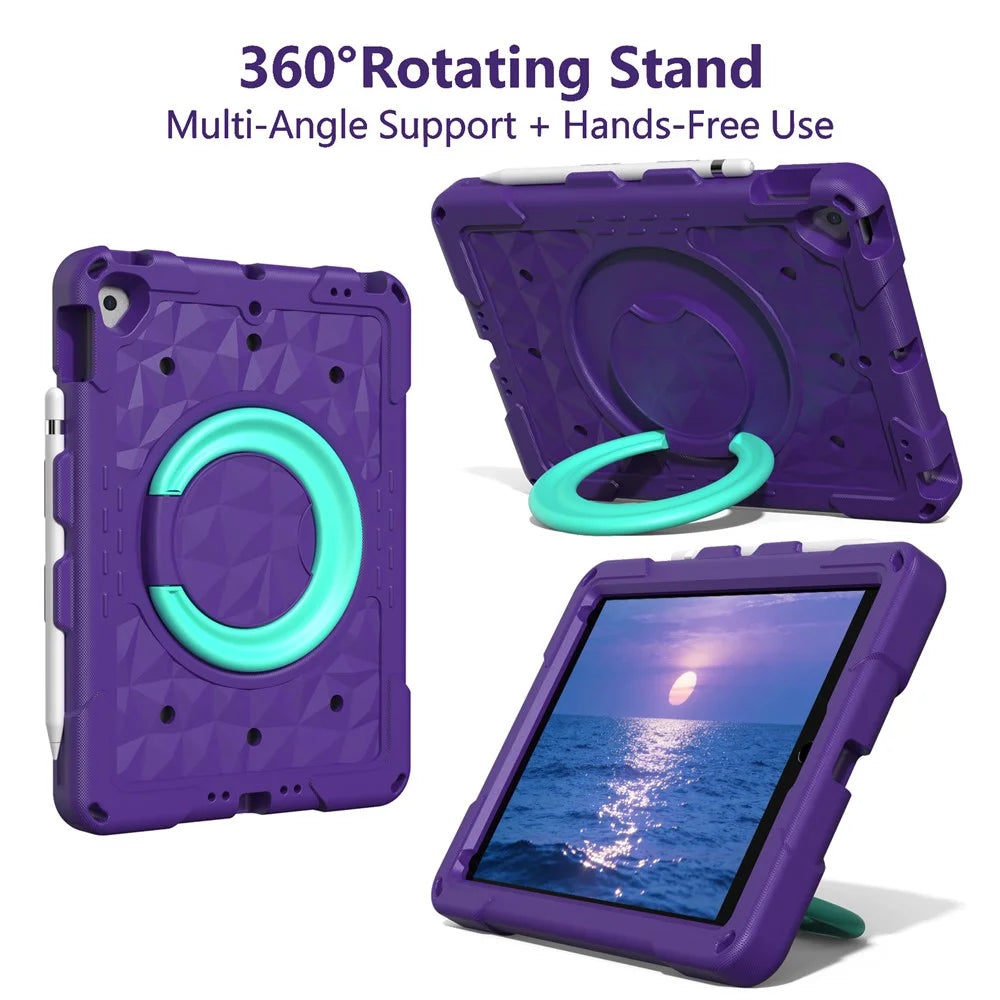 Hand Grip Kickstand Tablet Case For iPad 10.2 (2021) / (2020) / (2019) / Air 10.5 inch (2019) / iPad Pro 10.5-inch (2017) Geometric Pattern PC + EVA Cover with Shoulder Strap - Purple / Mint Green - 4