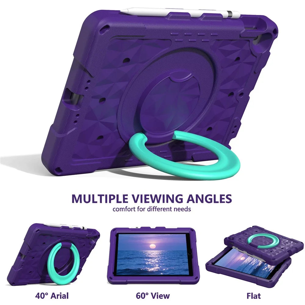 Hand Grip Kickstand Tablet Case For iPad 10.2 (2021) / (2020) / (2019) / Air 10.5 inch (2019) / iPad Pro 10.5-inch (2017) Geometric Pattern PC + EVA Cover with Shoulder Strap - Purple / Mint Green - 6