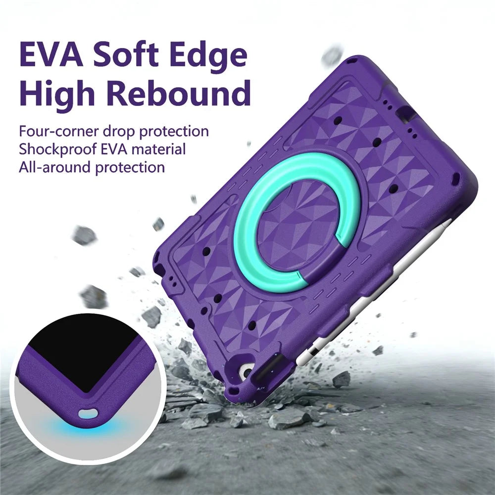 Hand Grip Kickstand Tablet Case For iPad 10.2 (2021) / (2020) / (2019) / Air 10.5 inch (2019) / iPad Pro 10.5-inch (2017) Geometric Pattern PC + EVA Cover with Shoulder Strap - Purple / Mint Green - 7