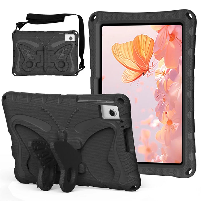 For T-Mobile REVVL Tab 2 (2025) / TCL Tab 10L LTE Gen3 Case Butterfly Kickstand EVA Tablet Cover with Shoulder Strap - Black - 1