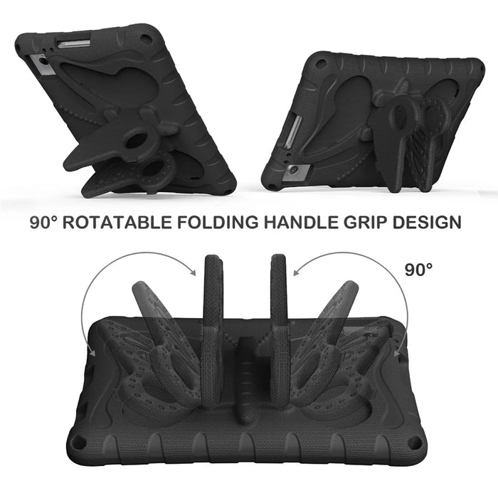 For T-Mobile REVVL Tab 2 (2025) / TCL Tab 10L LTE Gen3 Case Butterfly Kickstand EVA Tablet Cover with Shoulder Strap - Black - 2
