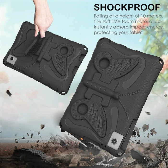 For T-Mobile REVVL Tab 2 (2025) / TCL Tab 10L LTE Gen3 Case Butterfly Kickstand EVA Tablet Cover with Shoulder Strap - Black - 4