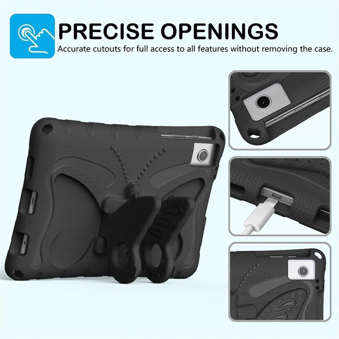 For T-Mobile REVVL Tab 2 (2025) / TCL Tab 10L LTE Gen3 Case Butterfly Kickstand EVA Tablet Cover with Shoulder Strap - Black - 5