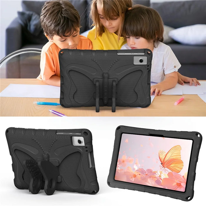 For T-Mobile REVVL Tab 2 (2025) / TCL Tab 10L LTE Gen3 Case Butterfly Kickstand EVA Tablet Cover with Shoulder Strap - Black - 6