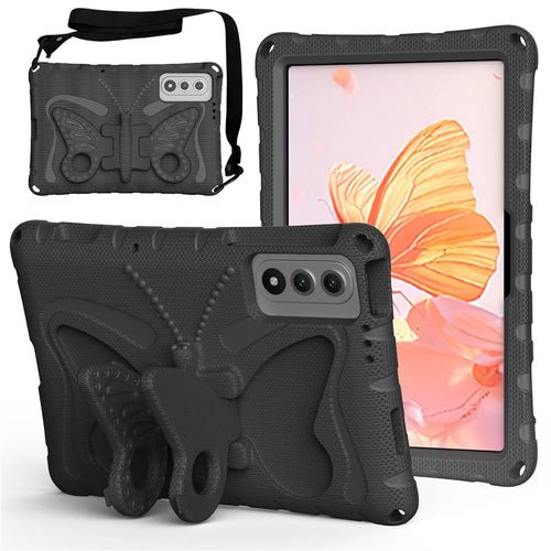 For Lenovo Yoga Tab 11.1 / TECNO Megapad SE Case Butterfly Kickstand EVA Tablet Cover with Shoulder Strap - Black - 1