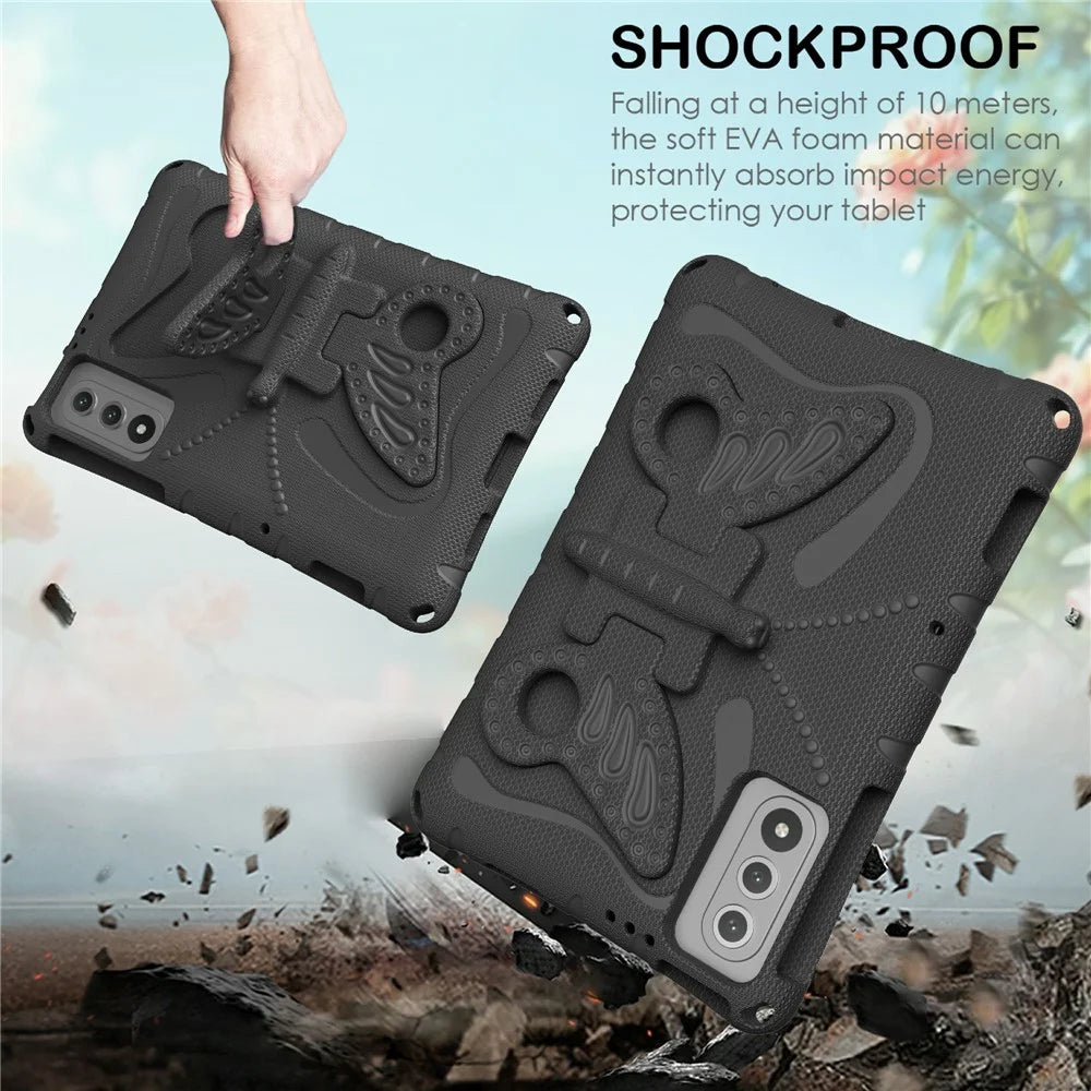 For Lenovo Yoga Tab 11.1 / TECNO Megapad SE Case Butterfly Kickstand EVA Tablet Cover with Shoulder Strap - Black - 4