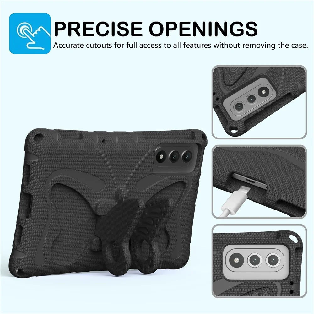 For Lenovo Yoga Tab 11.1 / TECNO Megapad SE Case Butterfly Kickstand EVA Tablet Cover with Shoulder Strap - Black - 5