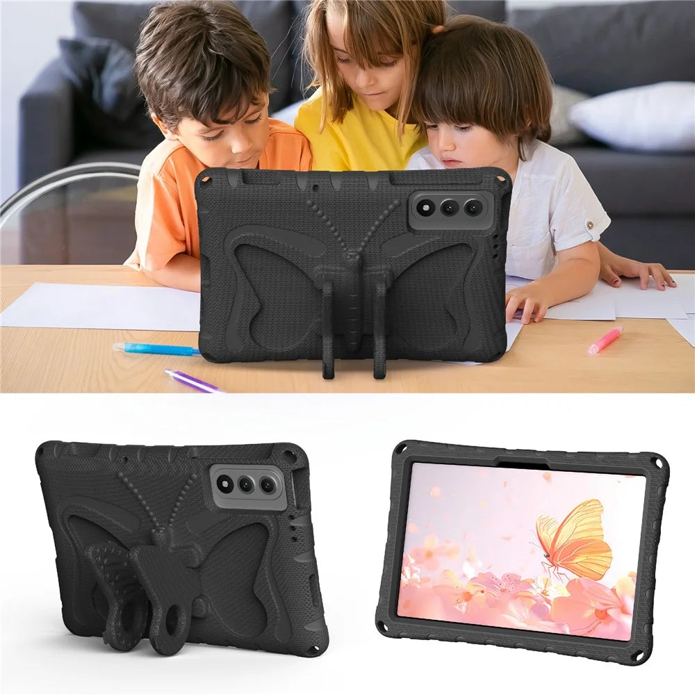 For Lenovo Yoga Tab 11.1 / TECNO Megapad SE Case Butterfly Kickstand EVA Tablet Cover with Shoulder Strap - Black - 6