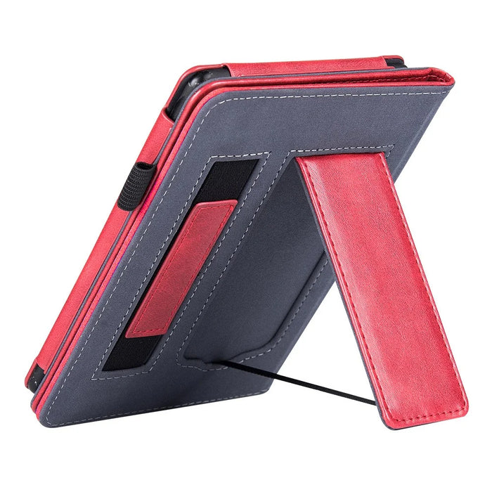 For Amazon Kindle Paperwhite (2024) / Kindle Colorsoft Case Kickstand PU Leather E-Reader Cover with Hand Strap - Red - 3