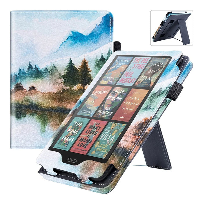 For Amazon Kindle Paperwhite (2024) / Kindle Colorsoft E-Reader Case Pattern Print Stand Leather Flip Cover - Landscape Painting - 1