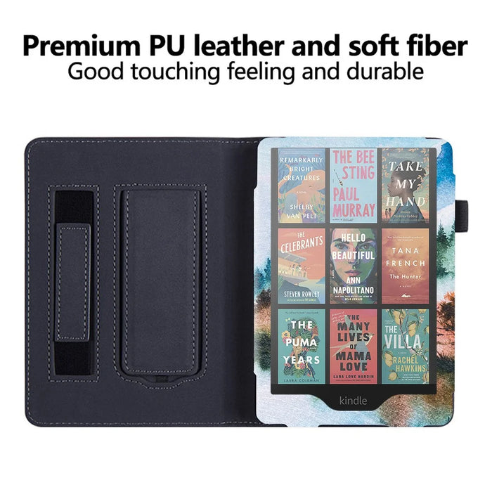 For Amazon Kindle Paperwhite (2024) / Kindle Colorsoft E-Reader Case Pattern Print Stand Leather Flip Cover - Landscape Painting - 2