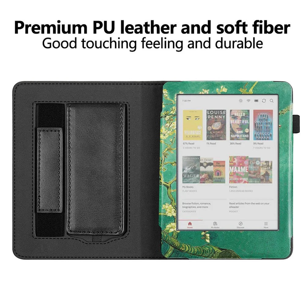 For Kobo Clara Colour / Clara BW E-Reader Case Pattern Print Stand Leather Flip Cover - Plum Blossom - 3