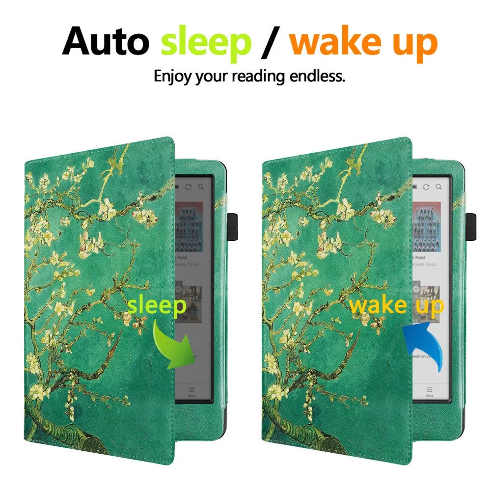 For Kobo Clara Colour / Clara BW E-Reader Case Pattern Print Stand Leather Flip Cover - Plum Blossom - 4