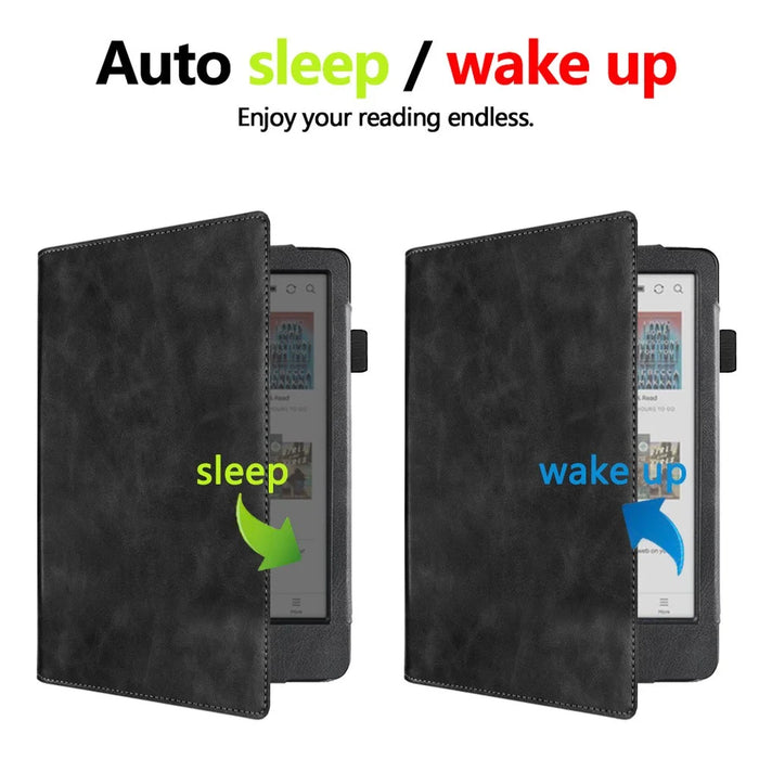 For Kobo Clara Colour / Clara BW Case Kickstand PU Leather E-Reader Cover with Hand Strap - Black - 4