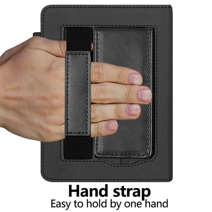 For Kobo Clara Colour / Clara BW Case Kickstand PU Leather E-Reader Cover with Hand Strap - Black - 5
