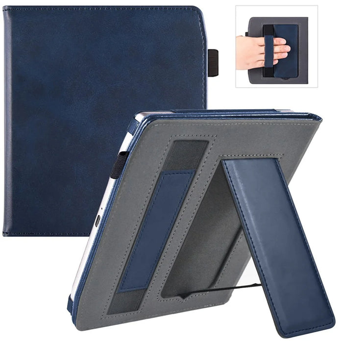 For PocketBook Era (2022) / Era Color Case Kickstand PU Leather E-Reader Cover with Hand Strap - Blue - 1