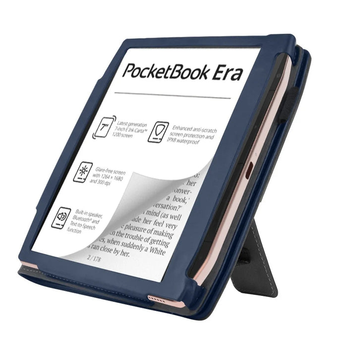 For PocketBook Era (2022) / Era Color Case Kickstand PU Leather E-Reader Cover with Hand Strap - Blue - 4