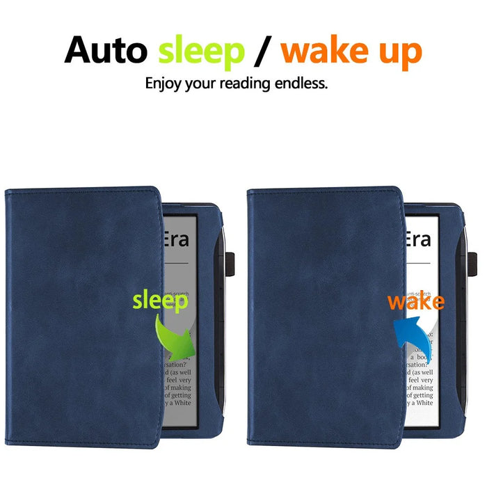 For PocketBook Era (2022) / Era Color Case Kickstand PU Leather E-Reader Cover with Hand Strap - Blue - 5