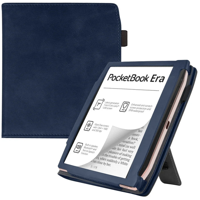 For PocketBook Era (2022) / Era Color Case Kickstand PU Leather E-Reader Cover with Hand Strap - Blue - 7