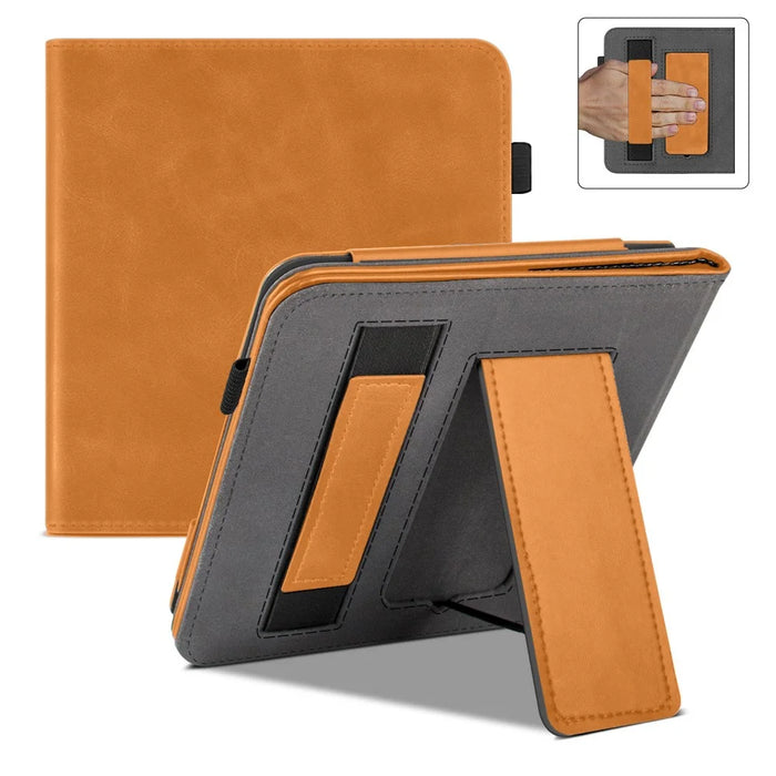 For Kobo Libra Colour Case Kickstand PU Leather E-Reader Cover with Hand Strap - Brown - 2