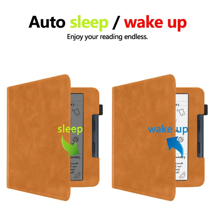 For Kobo Libra Colour Case Kickstand PU Leather E-Reader Cover with Hand Strap - Brown - 5