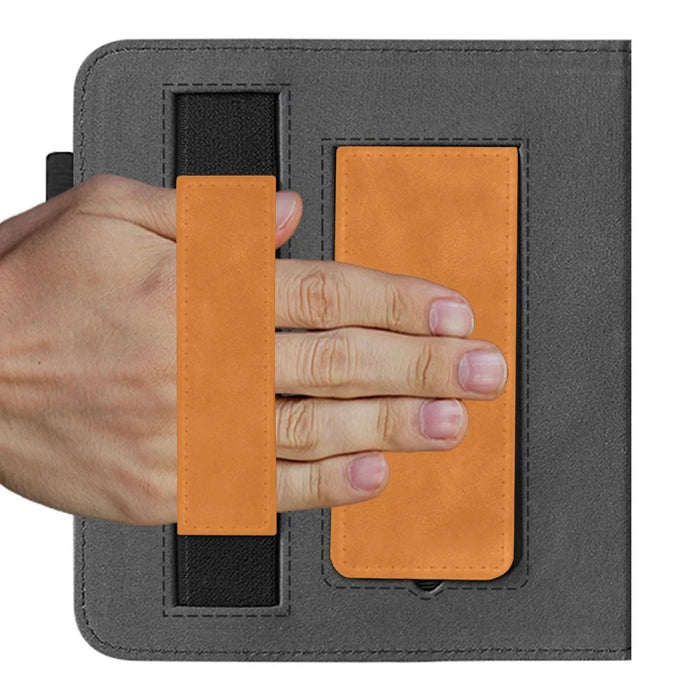 For Kobo Libra Colour Case Kickstand PU Leather E-Reader Cover with Hand Strap - Brown - 6