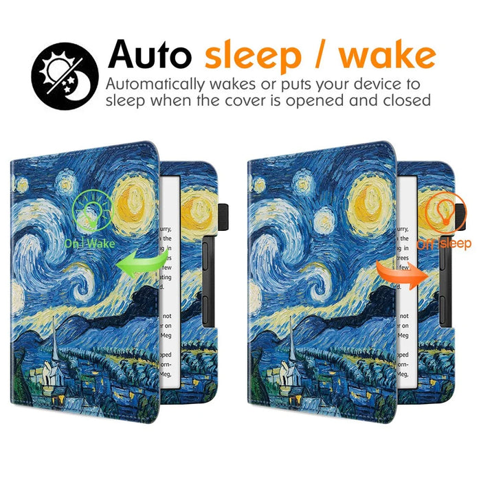 For Kobo Libra Colour E-Reader Case Pattern Print Stand Leather Flip Cover - Starry Sky - 3