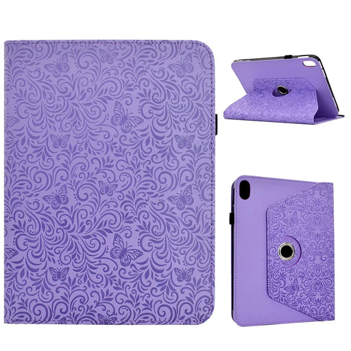 For iPad mini (2024) / (2021) Case Butterfly Flower Imrpint Leather Tablet Cover with Rotary Stand Card Holder - Light Purple - 1