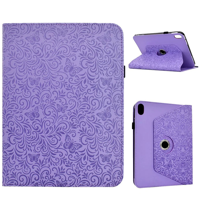 For iPad mini (2024) / (2021) Case Butterfly Flower Imrpint Leather Tablet Cover with Rotary Stand Card Holder - Light Purple - 1