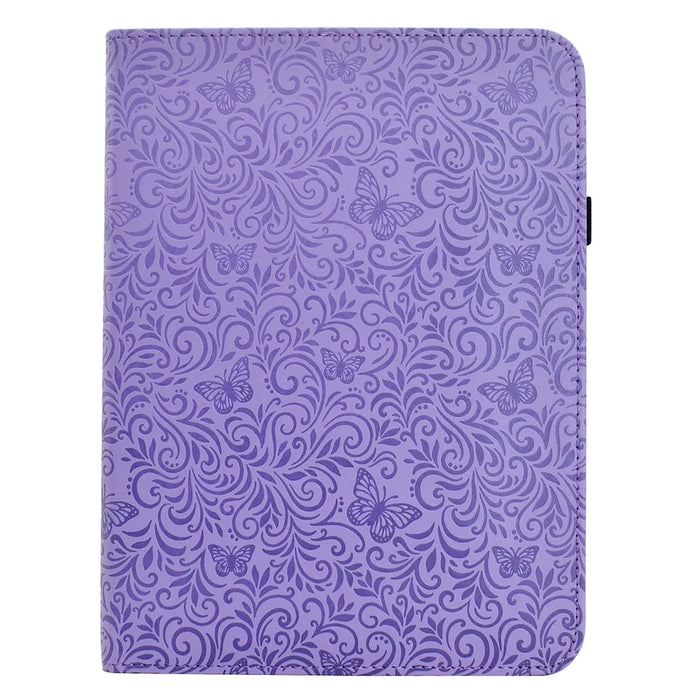 For iPad mini (2024) / (2021) Case Butterfly Flower Imrpint Leather Tablet Cover with Rotary Stand Card Holder - Light Purple - 2