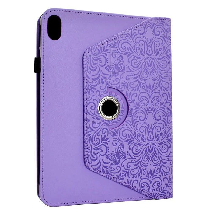 For iPad mini (2024) / (2021) Case Butterfly Flower Imrpint Leather Tablet Cover with Rotary Stand Card Holder - Light Purple - 3