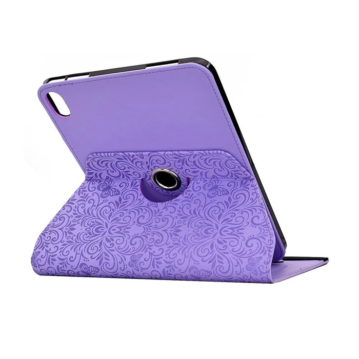 For iPad mini (2024) / (2021) Case Butterfly Flower Imrpint Leather Tablet Cover with Rotary Stand Card Holder - Light Purple - 6