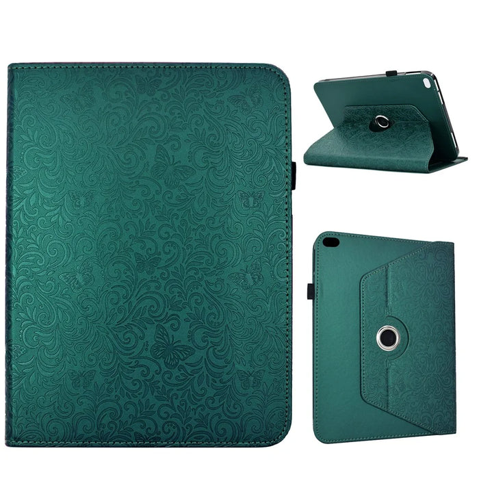 For iPad 9.7-inch (2018) / (2017) Case Butterfly Flower Imrpint Leather Tablet Cover with Rotary Stand Card Holder - Green - 1