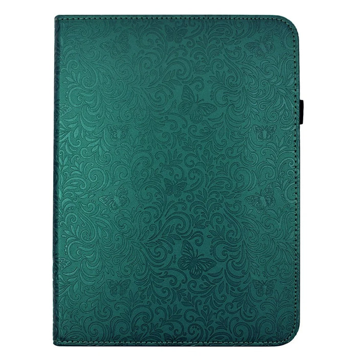 For iPad 9.7-inch (2018) / (2017) Case Butterfly Flower Imrpint Leather Tablet Cover with Rotary Stand Card Holder - Green - 2