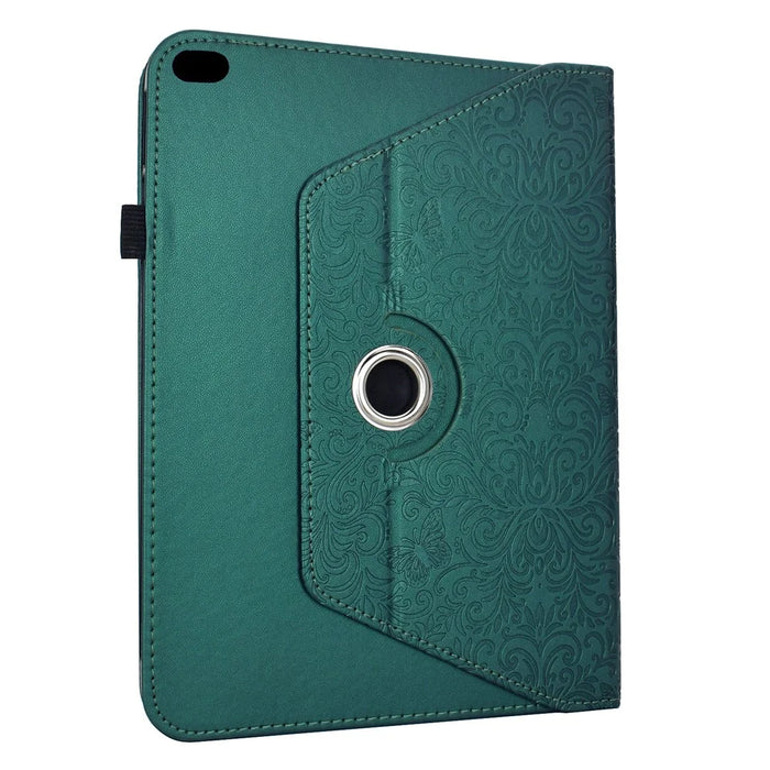 For iPad 9.7-inch (2018) / (2017) Case Butterfly Flower Imrpint Leather Tablet Cover with Rotary Stand Card Holder - Green - 3