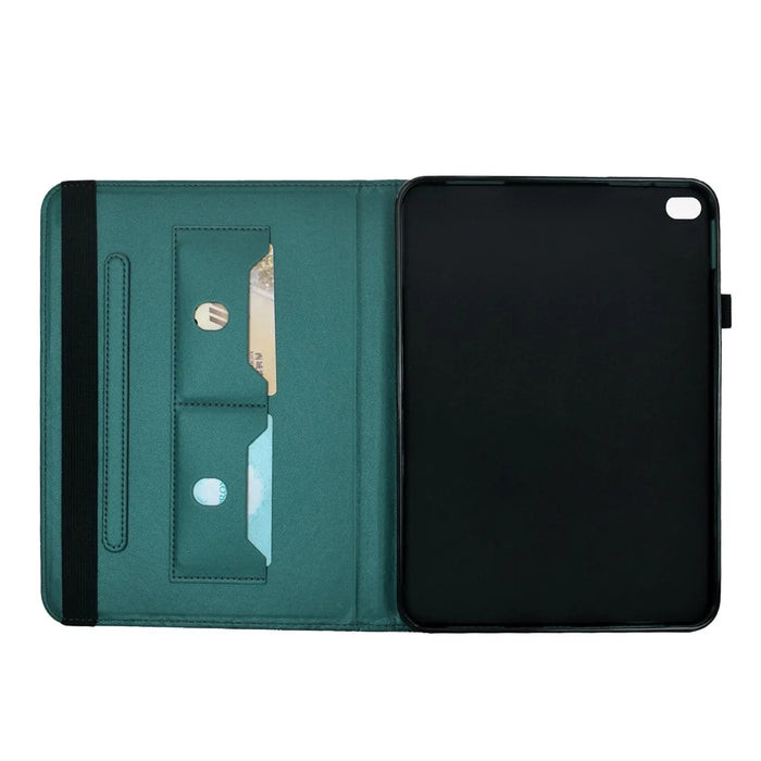 For iPad 9.7-inch (2018) / (2017) Case Butterfly Flower Imrpint Leather Tablet Cover with Rotary Stand Card Holder - Green - 4
