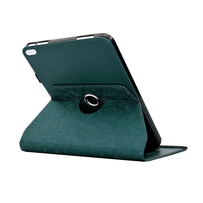 For iPad 9.7-inch (2018) / (2017) Case Butterfly Flower Imrpint Leather Tablet Cover with Rotary Stand Card Holder - Green - 6