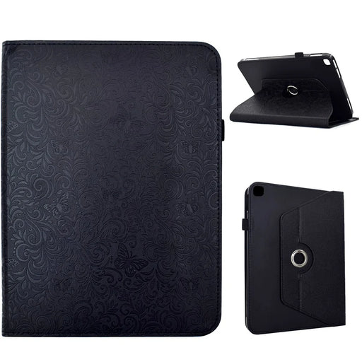 For iPad 10.2 (2021) / (2020) Case Butterfly Flower Imrpint Leather Tablet Cover with Rotary Stand Card Holder - Black - 1