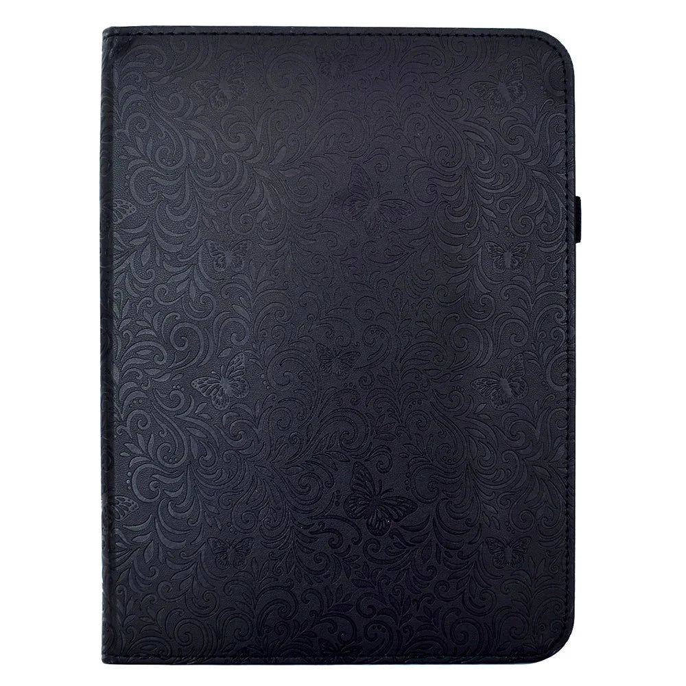 For iPad 10.2 (2021) / (2020) Case Butterfly Flower Imrpint Leather Tablet Cover with Rotary Stand Card Holder - Black - 2