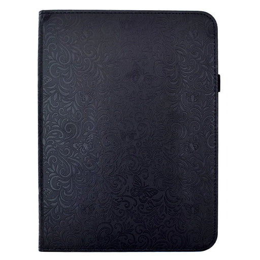 For iPad 10.2 (2021) / (2020) Case Butterfly Flower Imrpint Leather Tablet Cover with Rotary Stand Card Holder - Black - 2