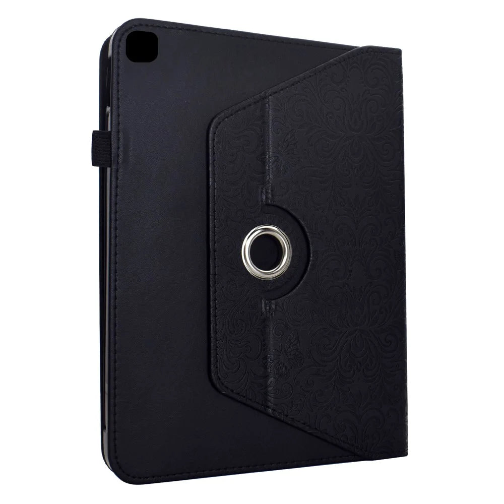 For iPad 10.2 (2021) / (2020) Case Butterfly Flower Imrpint Leather Tablet Cover with Rotary Stand Card Holder - Black - 3