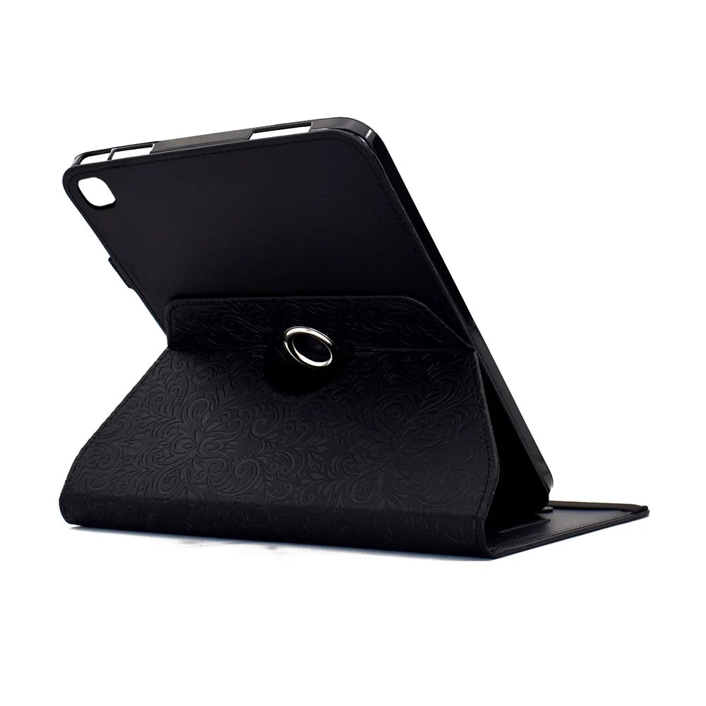 For iPad 10.2 (2021) / (2020) Case Butterfly Flower Imrpint Leather Tablet Cover with Rotary Stand Card Holder - Black - 6