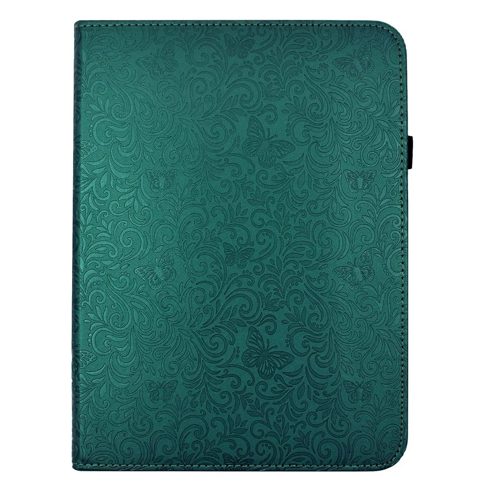 For iPad (2025) / iPad 10.9 (2022) Case Butterfly Flower Imrpint Leather Tablet Cover with Rotary Stand Card Holder - Green - 2