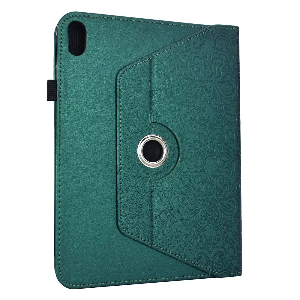 For iPad (2025) / iPad 10.9 (2022) Case Butterfly Flower Imrpint Leather Tablet Cover with Rotary Stand Card Holder - Green - 3