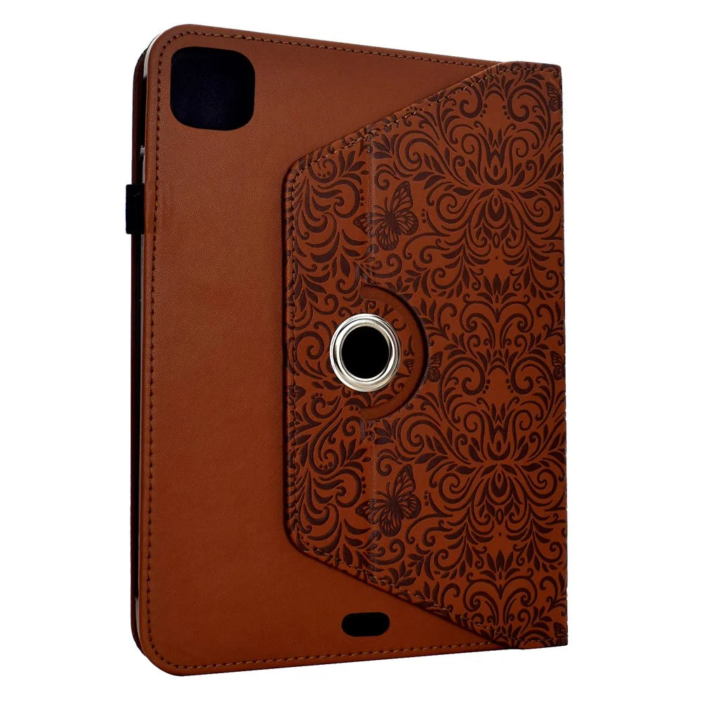 Leather Case for iPad Air 11 (2025) / (2024) / Air (2022) / Air (2020) / iPad Pro 11 (2022) / (2021) / (2020) / (2018) Butterfly Flower Imrpint Cover with Rotary Stand Card Holder - Brown - 3