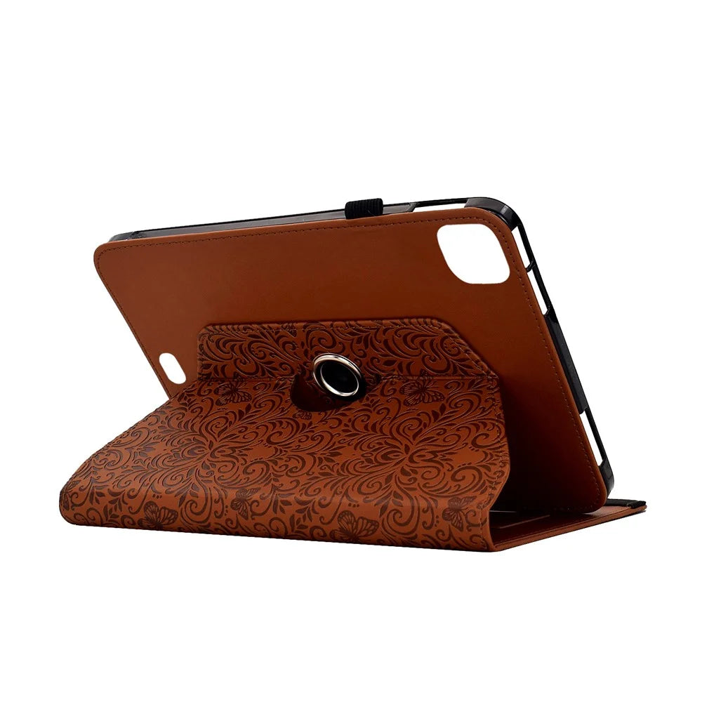 Leather Case for iPad Air 11 (2025) / (2024) / Air (2022) / Air (2020) / iPad Pro 11 (2022) / (2021) / (2020) / (2018) Butterfly Flower Imrpint Cover with Rotary Stand Card Holder - Brown - 5
