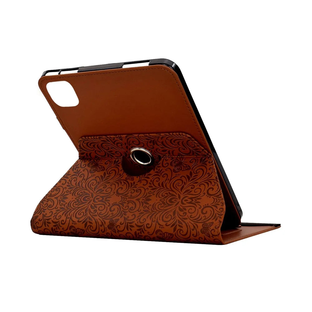 Leather Case for iPad Air 11 (2025) / (2024) / Air (2022) / Air (2020) / iPad Pro 11 (2022) / (2021) / (2020) / (2018) Butterfly Flower Imrpint Cover with Rotary Stand Card Holder - Brown - 6