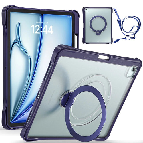 Tablet Case For iPad Air 13 (2026) / (2025) / (2024) / iPad Pro 12.9 (2022) / (2021) / (2020) / (2018) , Rotating Kickstand PC + TPU Shockproof Cover with Shoulder Strap - Navy Blue - 1